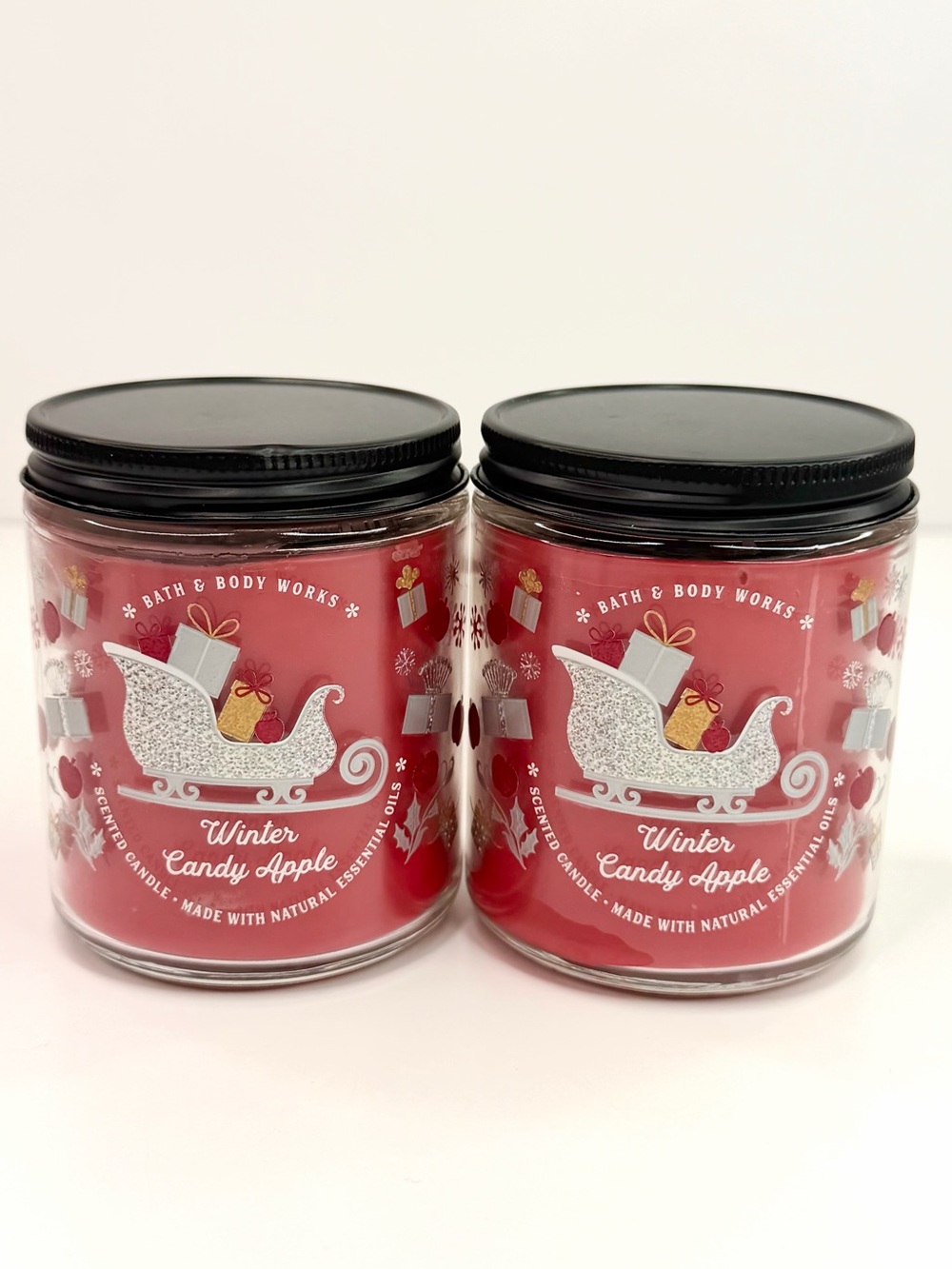 Bath & Body Works Set of 2 Winter Candy Apple Single Wick Jar Candle